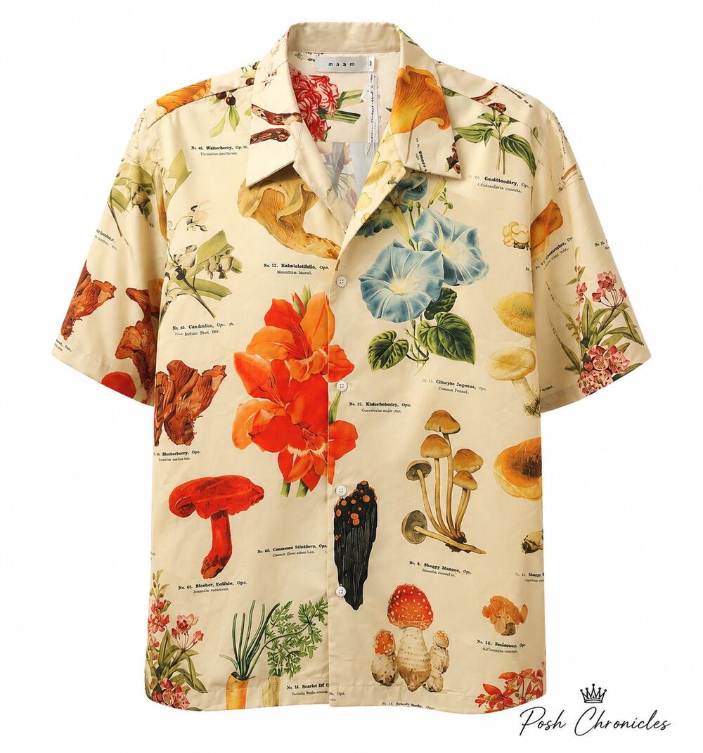 MNML Botanical Mushroom Print Button Up Shirt XL Nature Art